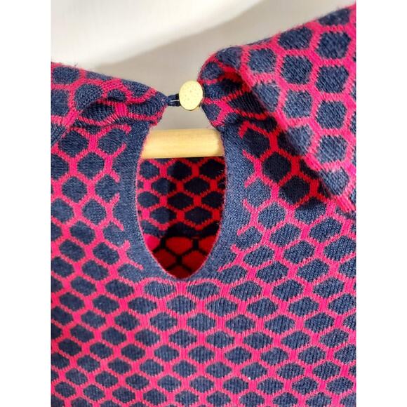 Talbots Sweater Y2K Career Boat Neck Red & Navy Jacquard Knit Women Size L - Picture 4 of 8
